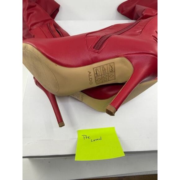 Aldo Mereallyra Thigh-High Boots Leather Stiletto Heel Slip-On Red Womens Sz 8.5 - Picture 6 of 7